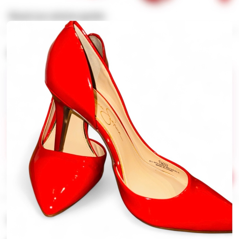 Jessica Simpson Prizma Red Patent D'Orsay Pumps Size 7 Excellent Cond Bold chic